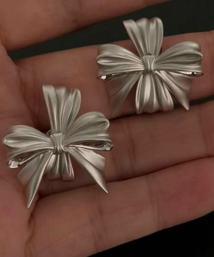 Casual Silk Sterling Silver Bow Stud Earrings