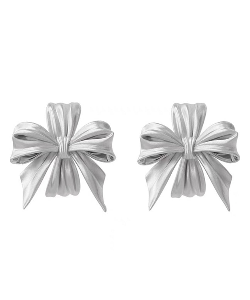 Casual Silk Sterling Silver Bow Stud Earrings