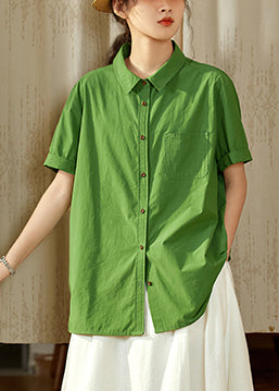 Casual Tea Green Oversized Cotton Top Summer