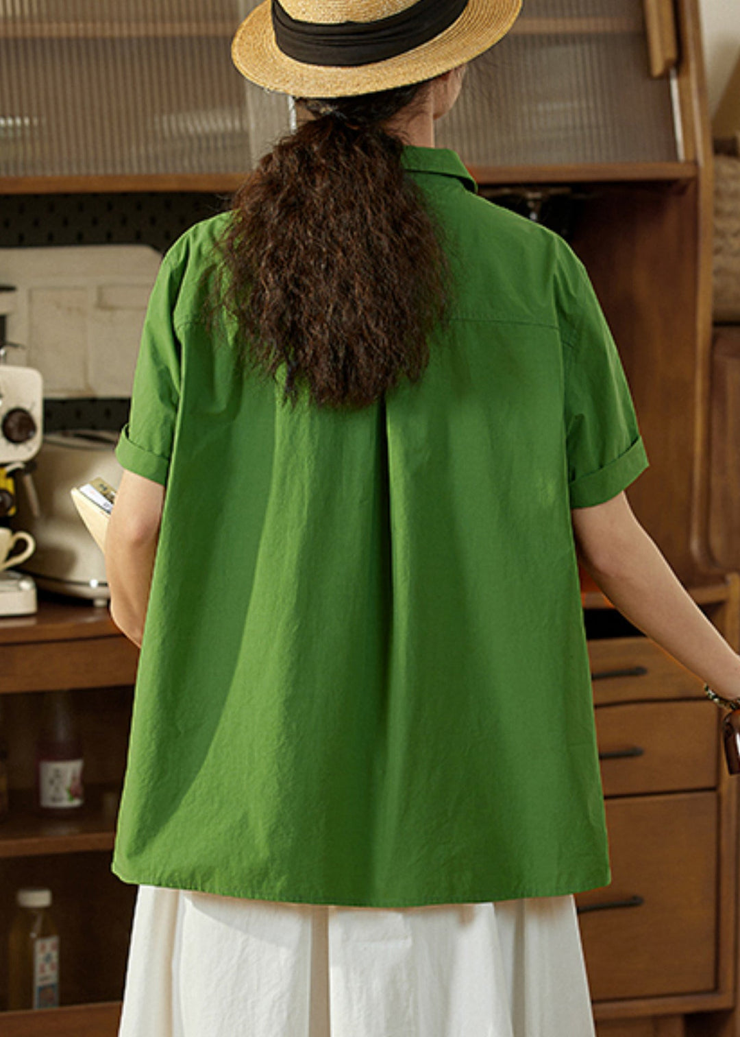 Casual Tea Green Oversized Cotton Top Summer