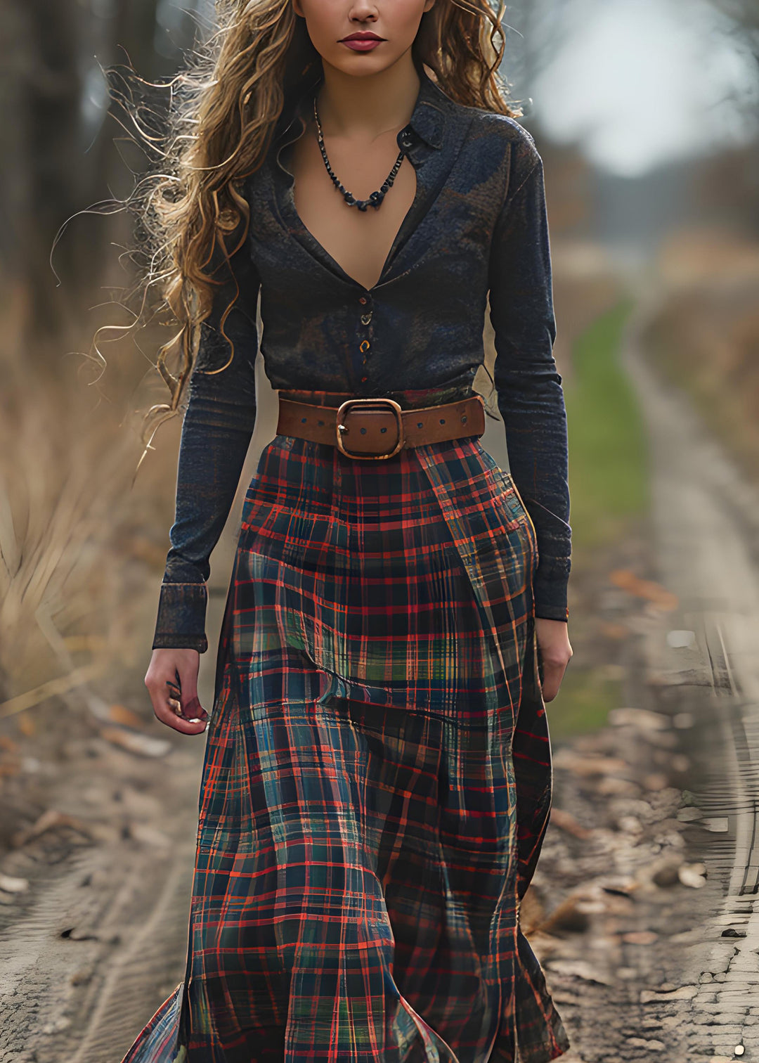 Casual V Neck Plaid Patchwork Cotton Long Dress Spring