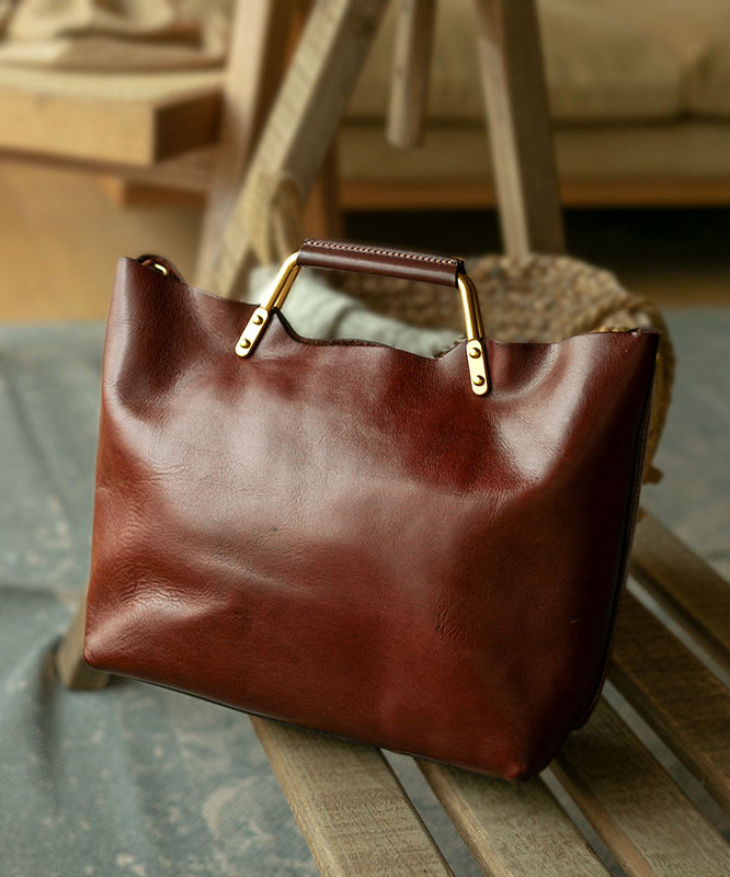 Casual Versatile Black Calf Leather Tote Bag