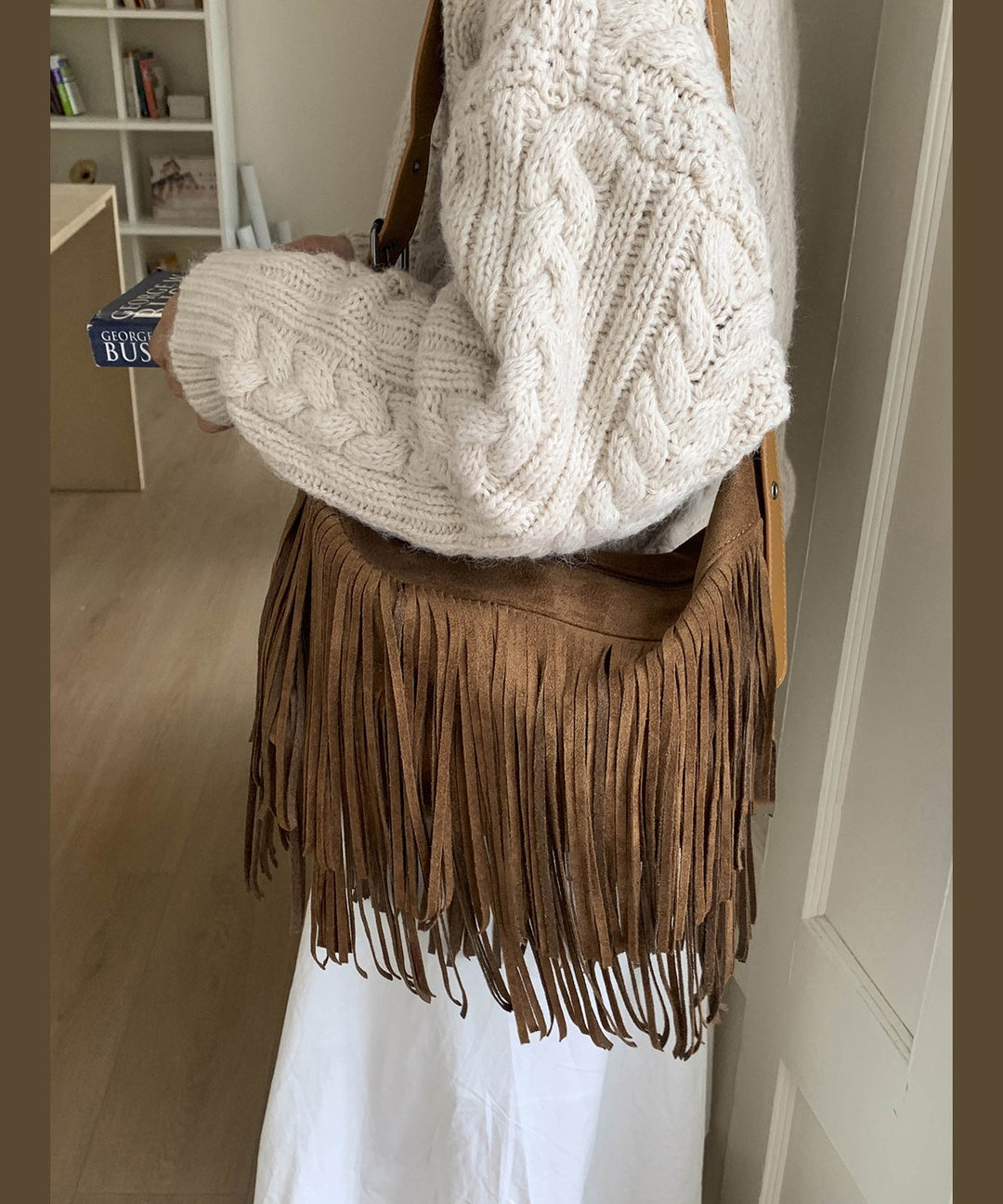 Casual Versatile Coffee Tassel Suede Crossbody Bag