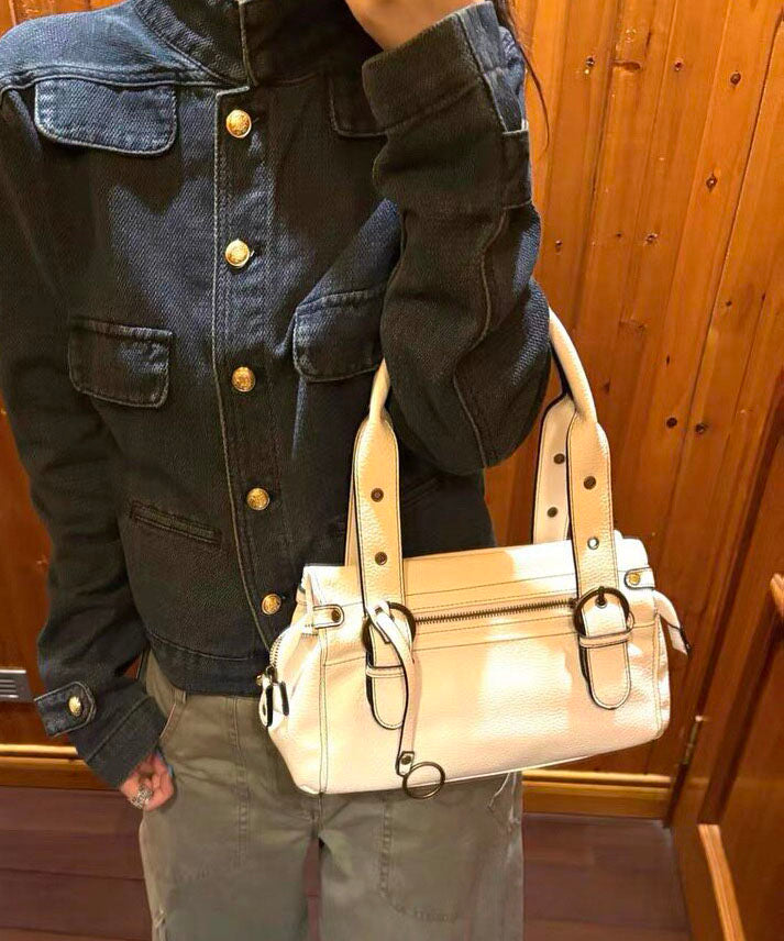 Casual Versatile White Faux Leather Tote Bag