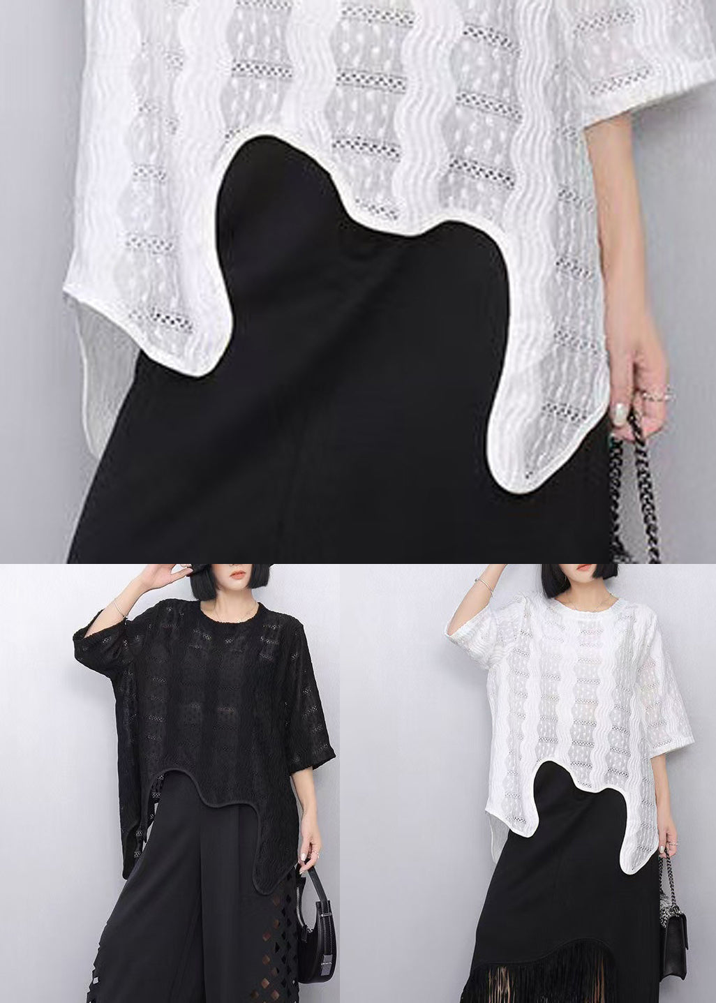 Casual White Asymmetrical Hollow Out Cotton Tops Summer