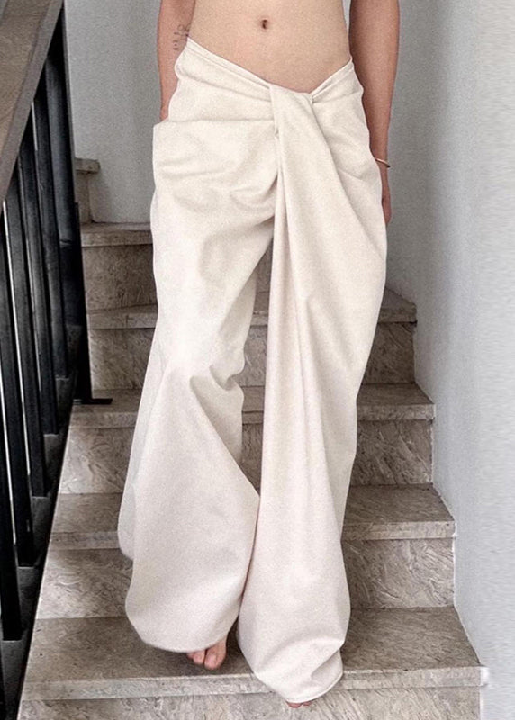 Casual White Asymmetrical Solid Wide Leg Pants Spring