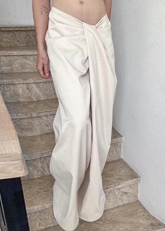 Casual White Asymmetrical Solid Wide Leg Pants Spring