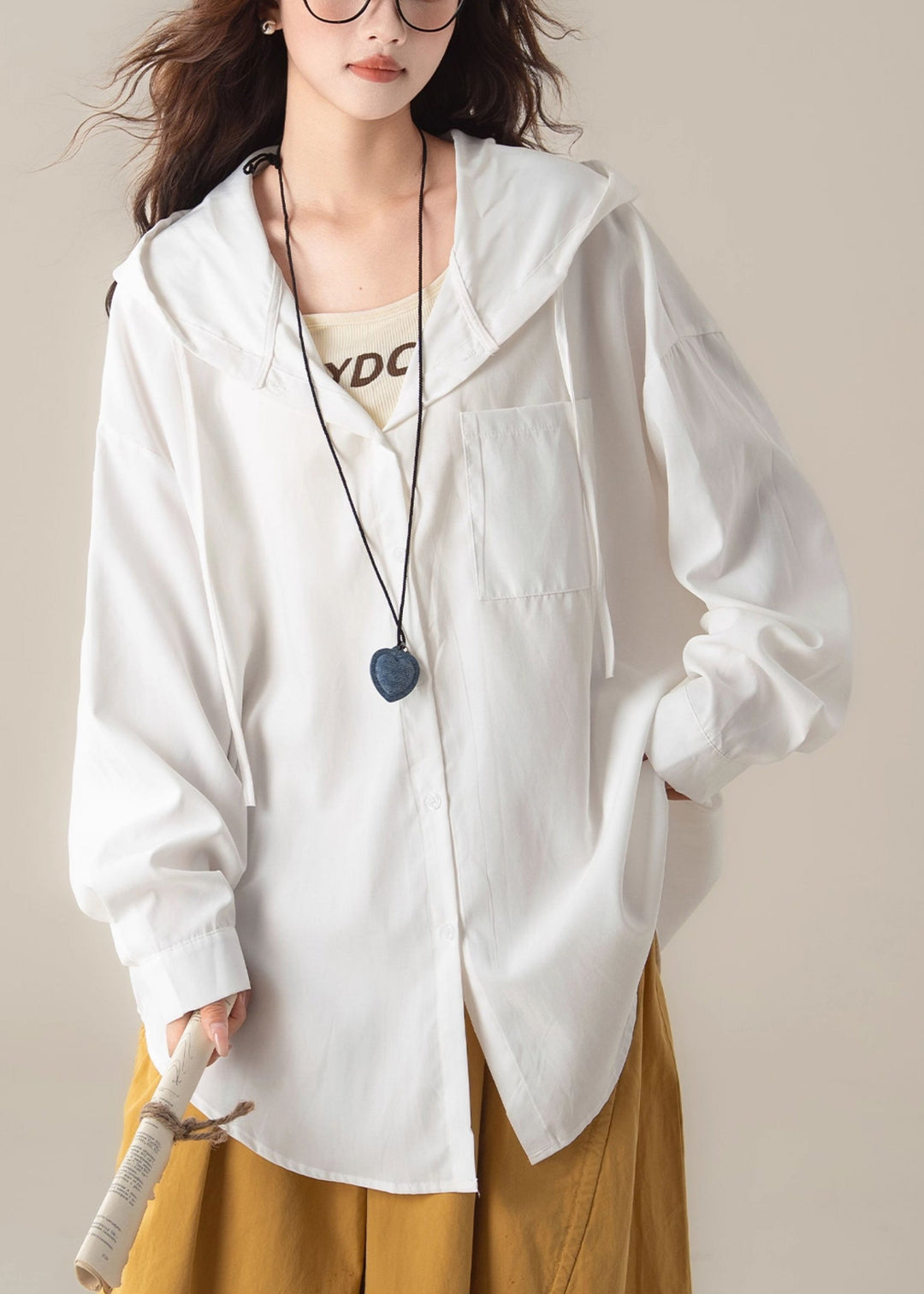 Casual White Button Pockets Solid Oversized Cotton Shirts