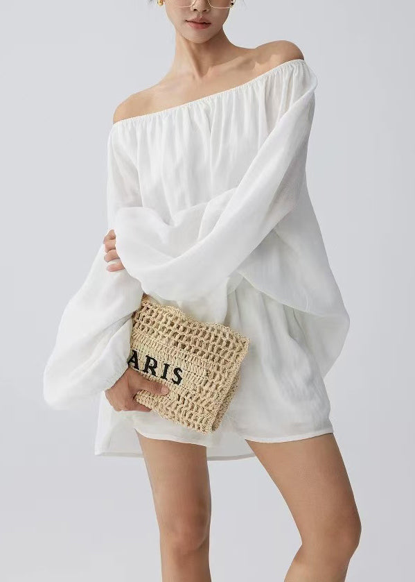 Casual White Cold Shoulder Cotton Tops And Shorts Two Pieces Set Summer