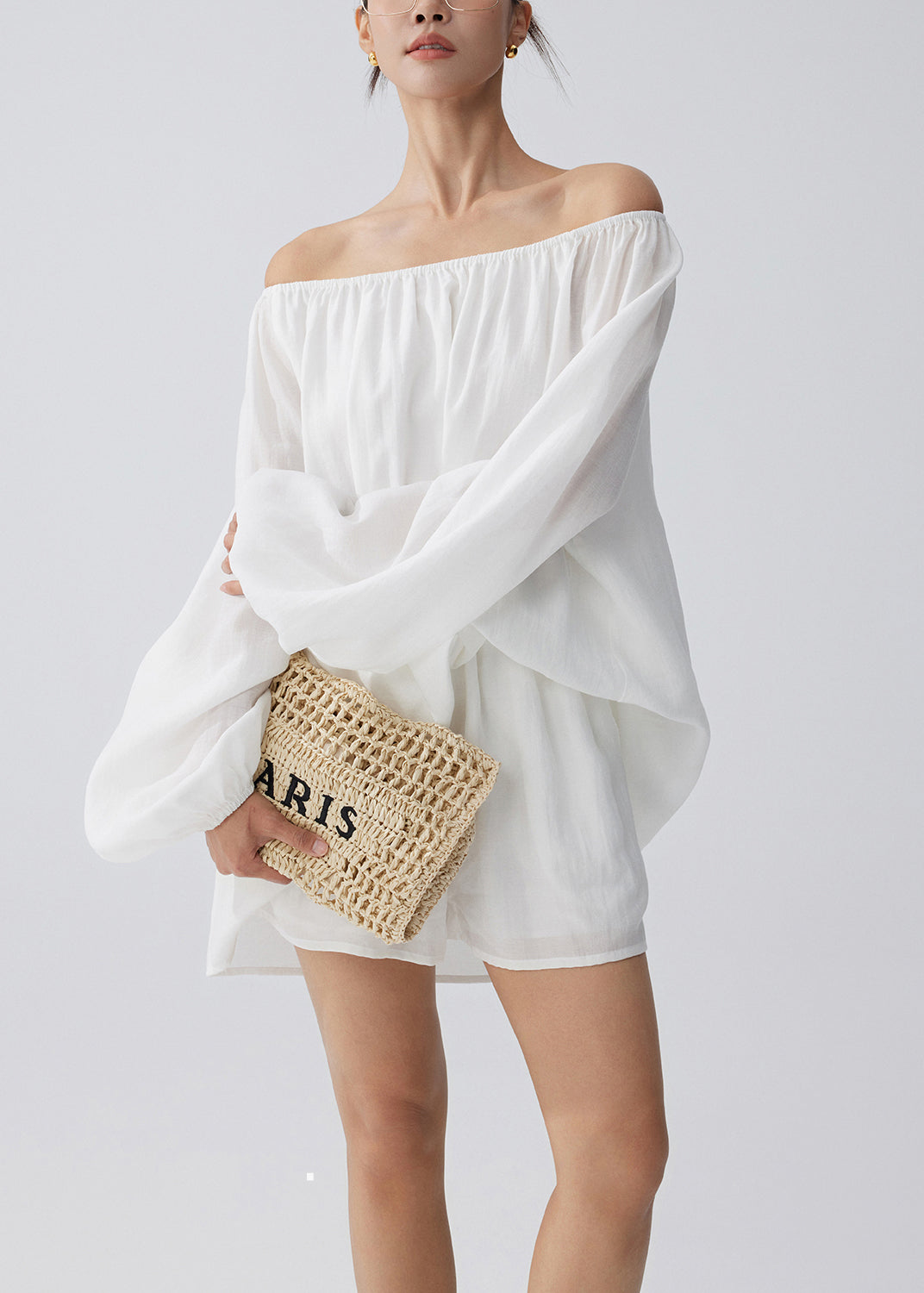 Casual White Cold Shoulder Cotton Tops And Shorts Two Pieces Set Summer