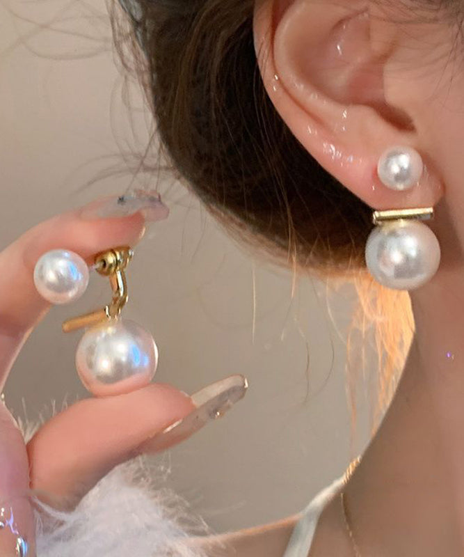 Casual White Copper Overgild Pearl Stud Earrings