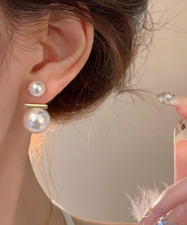 Casual White Copper Overgild Pearl Stud Earrings
