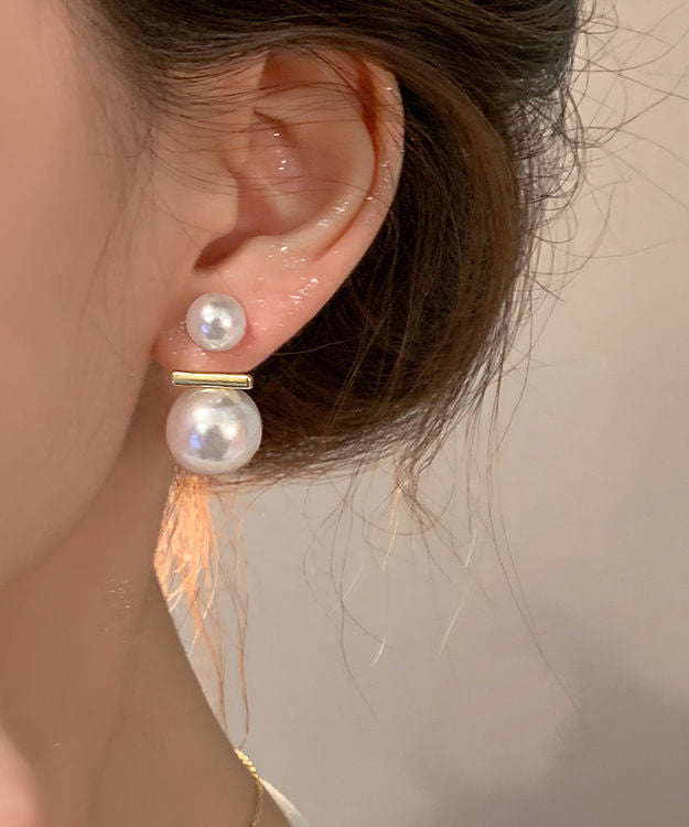 Casual White Copper Overgild Pearl Stud Earrings
