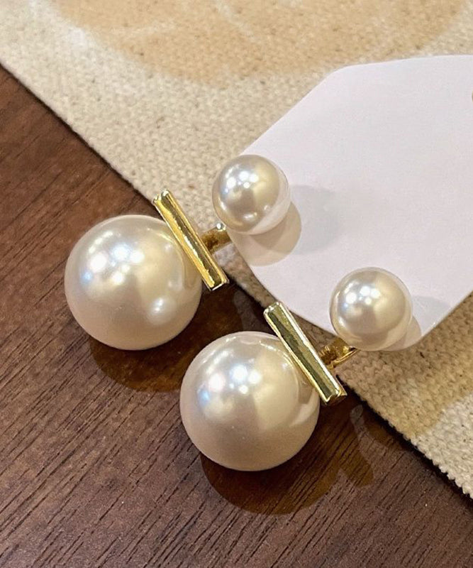 Casual White Copper Overgild Pearl Stud Earrings