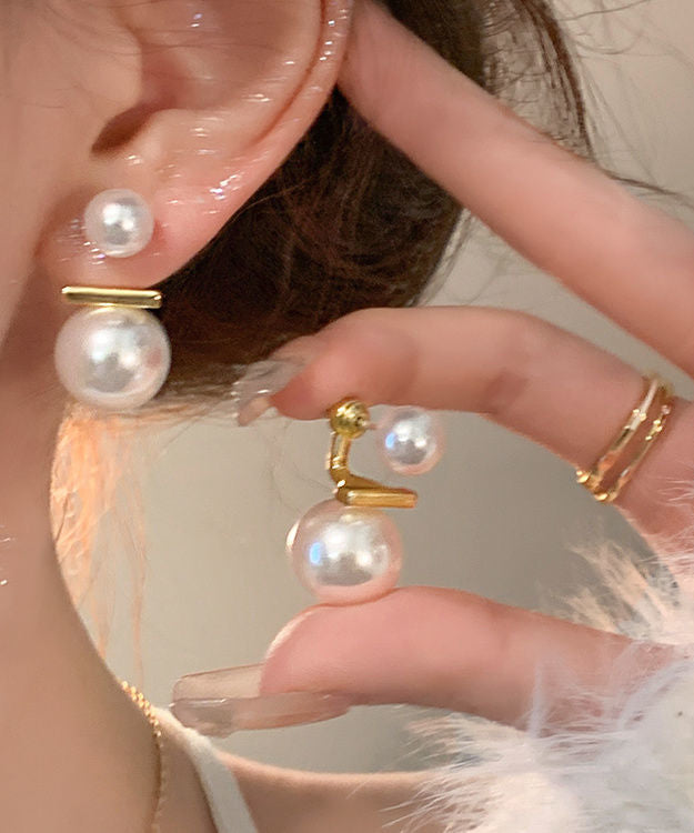 Casual White Copper Overgild Pearl Stud Earrings