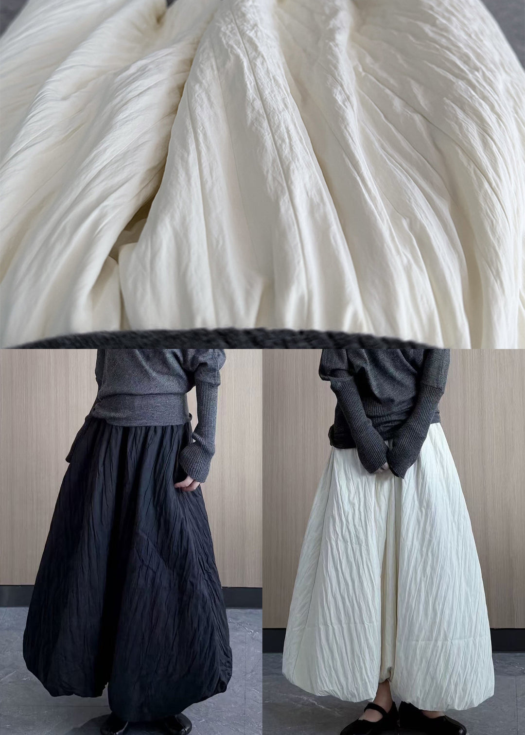 Casual White Exra Large Hem Fine Cotton Filled A Line Skirt Winter