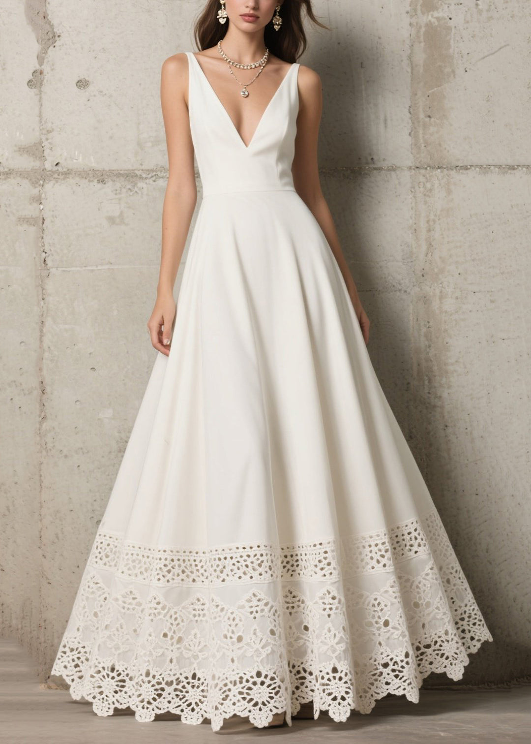 Casual White Exra Large Hem Hollow Out Chiffon Dress Summer