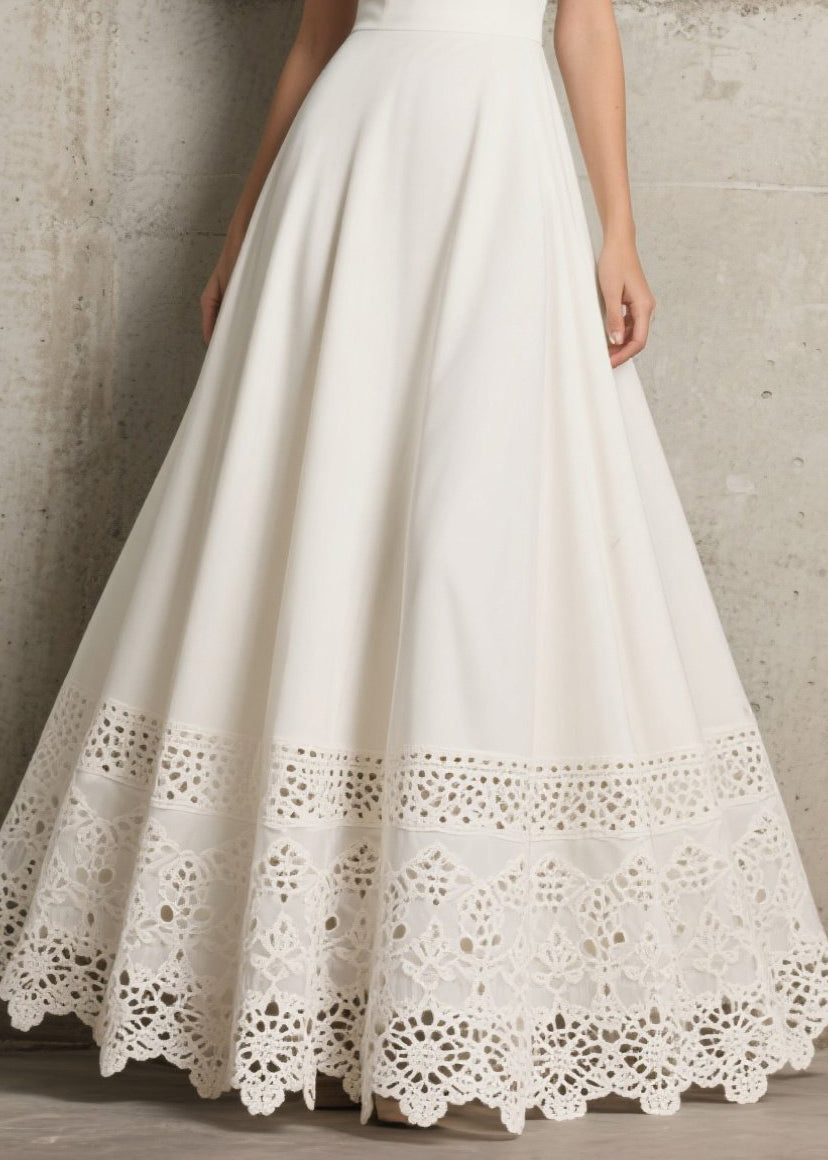 Casual White Exra Large Hem Hollow Out Chiffon Dress Summer