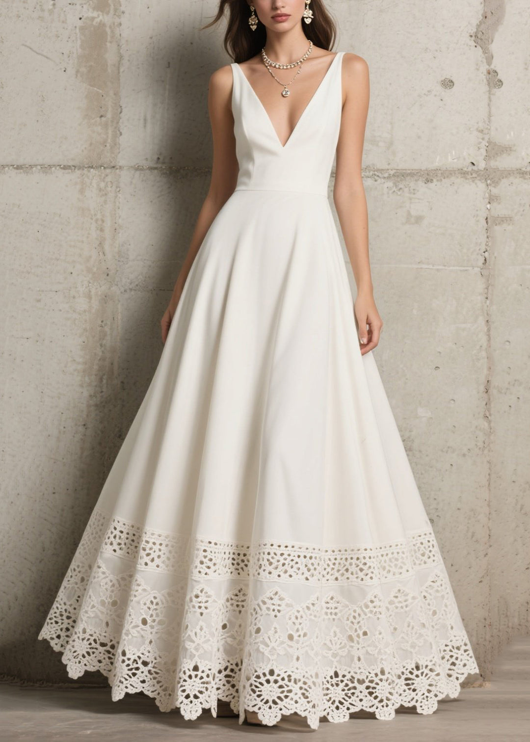 Casual White Exra Large Hem Hollow Out Chiffon Dress Summer
