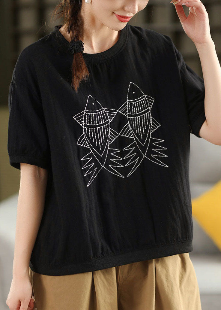 Casual White O Neck Embroidered Loose Linen T Shirts Summer