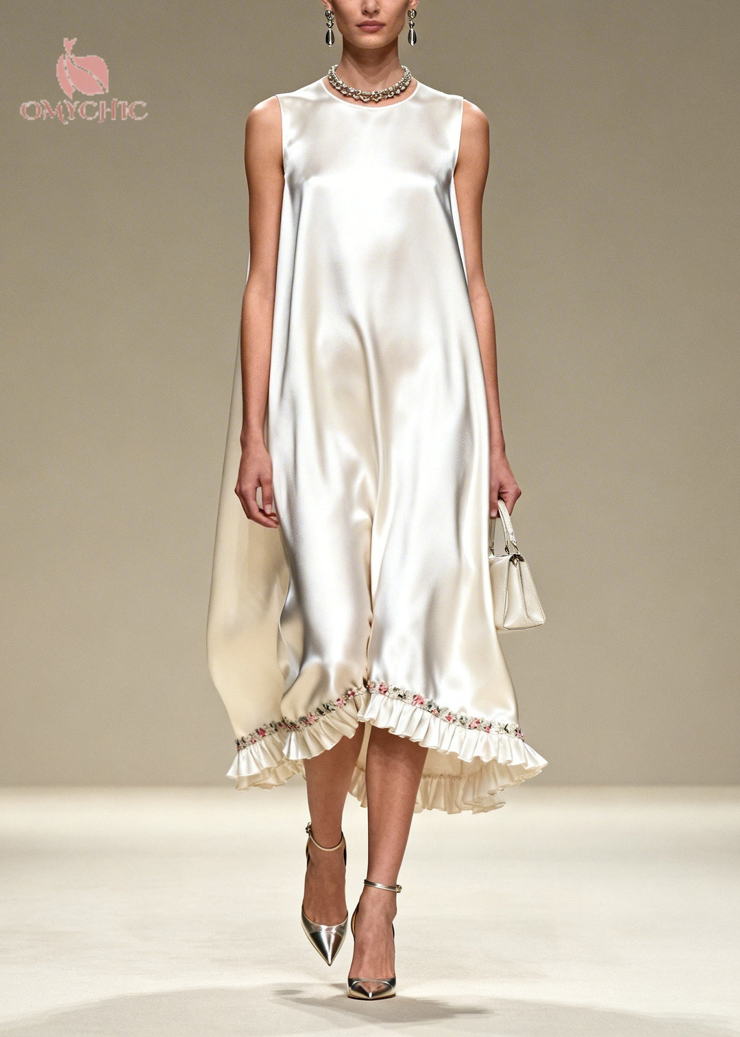 Casual White Oversized Draping Silk Dress Sleeveless