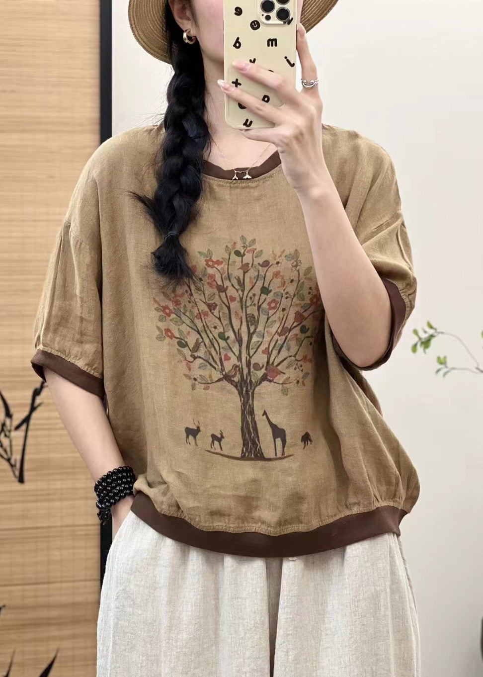Casual White Oversized Patchwork Print Linen Tops Sleeveless