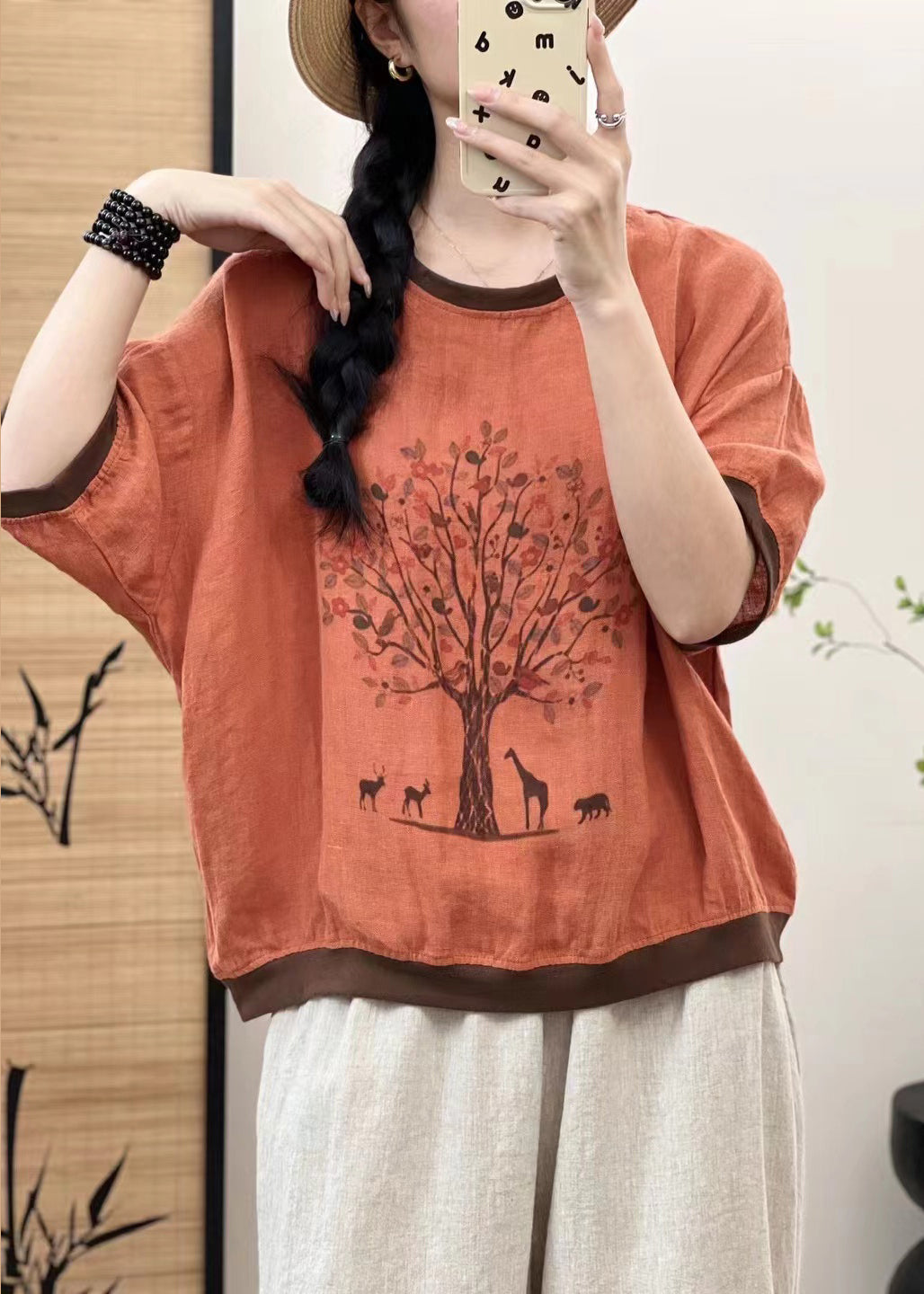 Casual White Oversized Patchwork Print Linen Tops Sleeveless