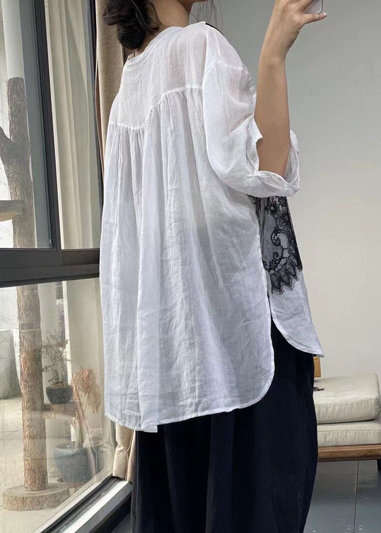 Casual White Patchwork Side Open Fake Two-Piece T Shirt Half Sleeve