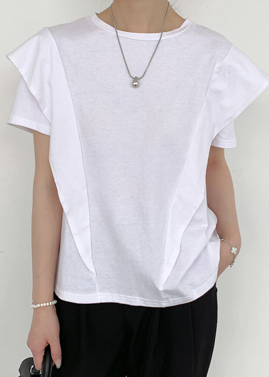 Casual White Ruffled Patchwork Cotton Tanks Summer