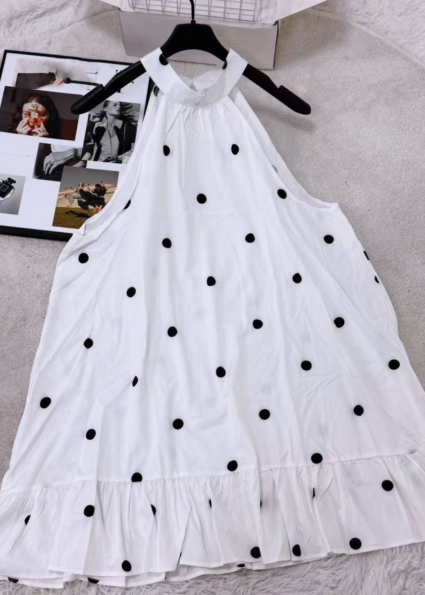 Casual White Ruffled Patchwork Mid Dress Summer