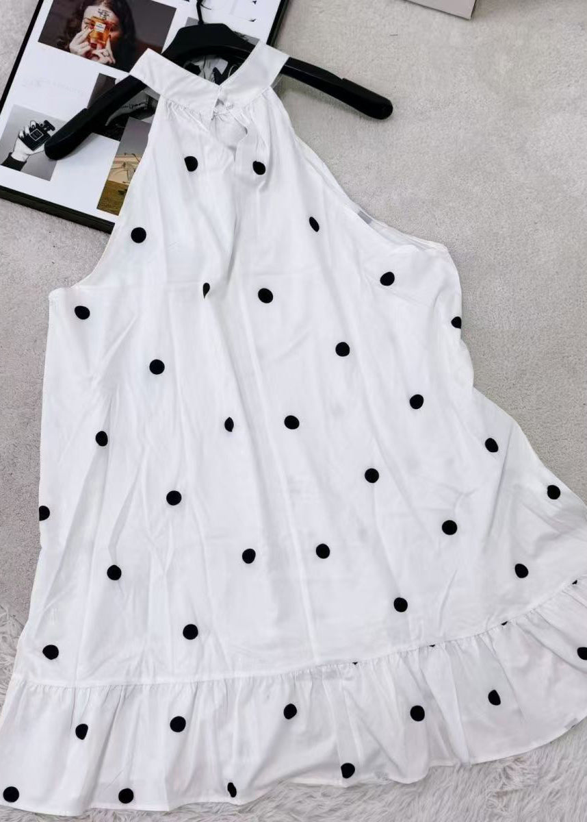 Casual White Ruffled Patchwork Mid Dress Summer