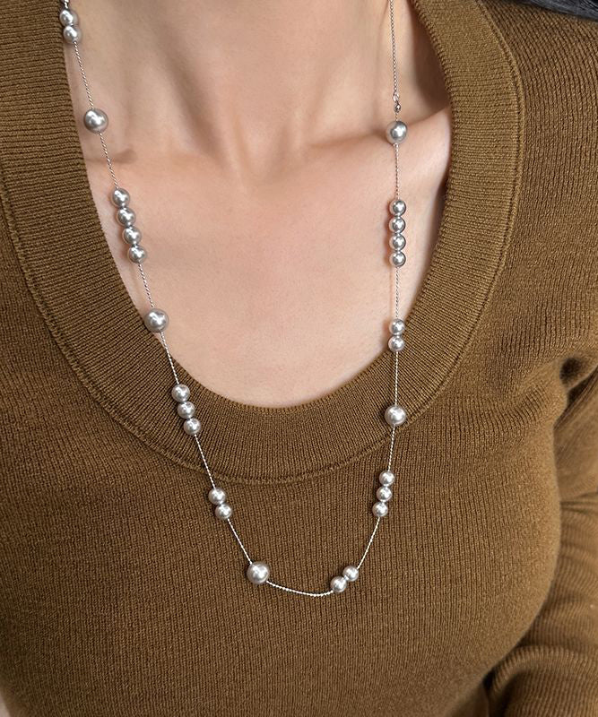 Casual White Sterling Silver Pearl Starry Sky Gratuated Bead Necklace
