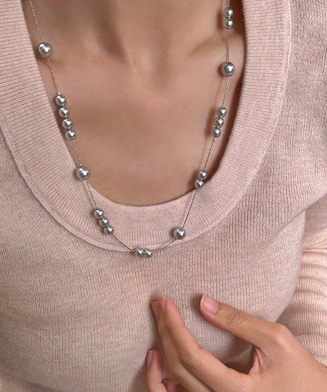 Casual White Sterling Silver Pearl Starry Sky Gratuated Bead Necklace