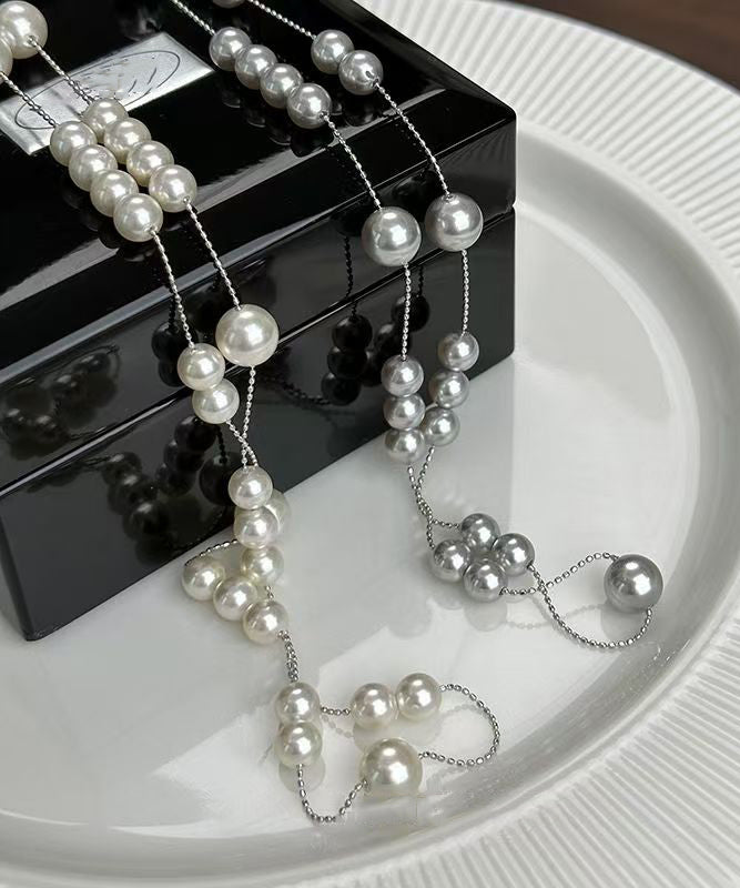 Casual White Sterling Silver Pearl Starry Sky Gratuated Bead Necklace