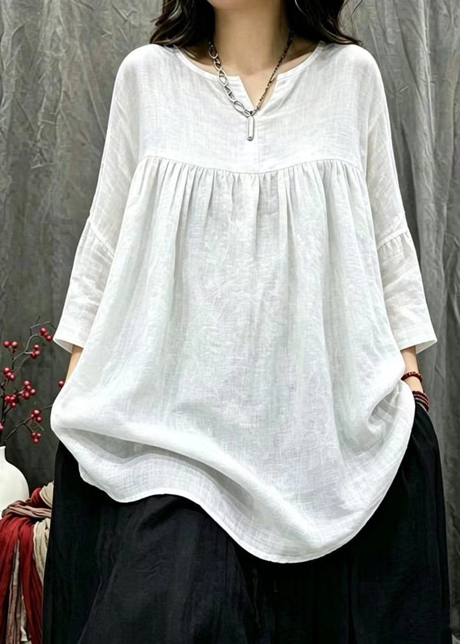 Casual White V Neck Oversized Blouses Bracelet Sleeve