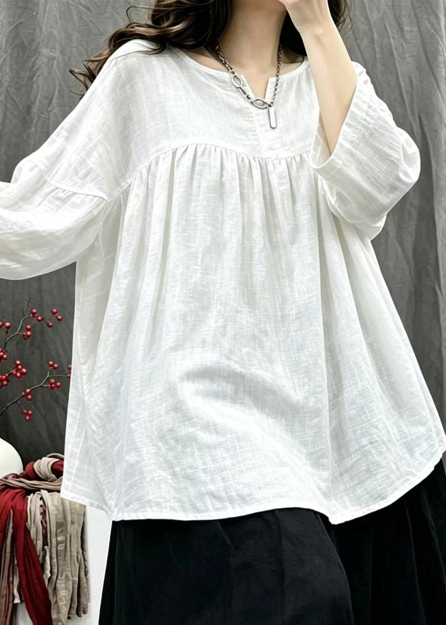 Casual White V Neck Oversized Blouses Bracelet Sleeve