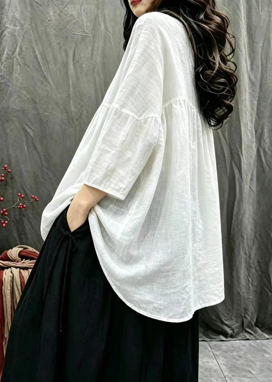 Casual White V Neck Oversized Blouses Bracelet Sleeve