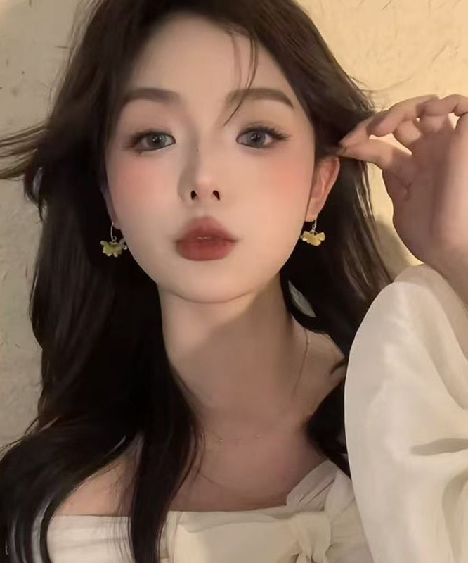 Casual Yellow Copper Alloy Acrylic Pearl Osmanthus Hoop Earrings