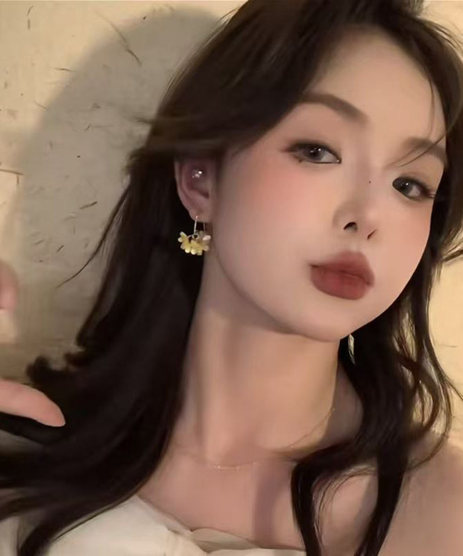 Casual Yellow Copper Alloy Acrylic Pearl Osmanthus Hoop Earrings