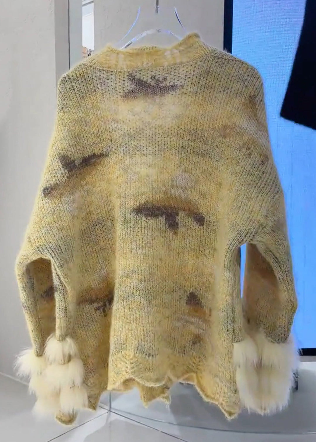 Casual Yellow Floral Fur Cotton Knit Cardigans Fall