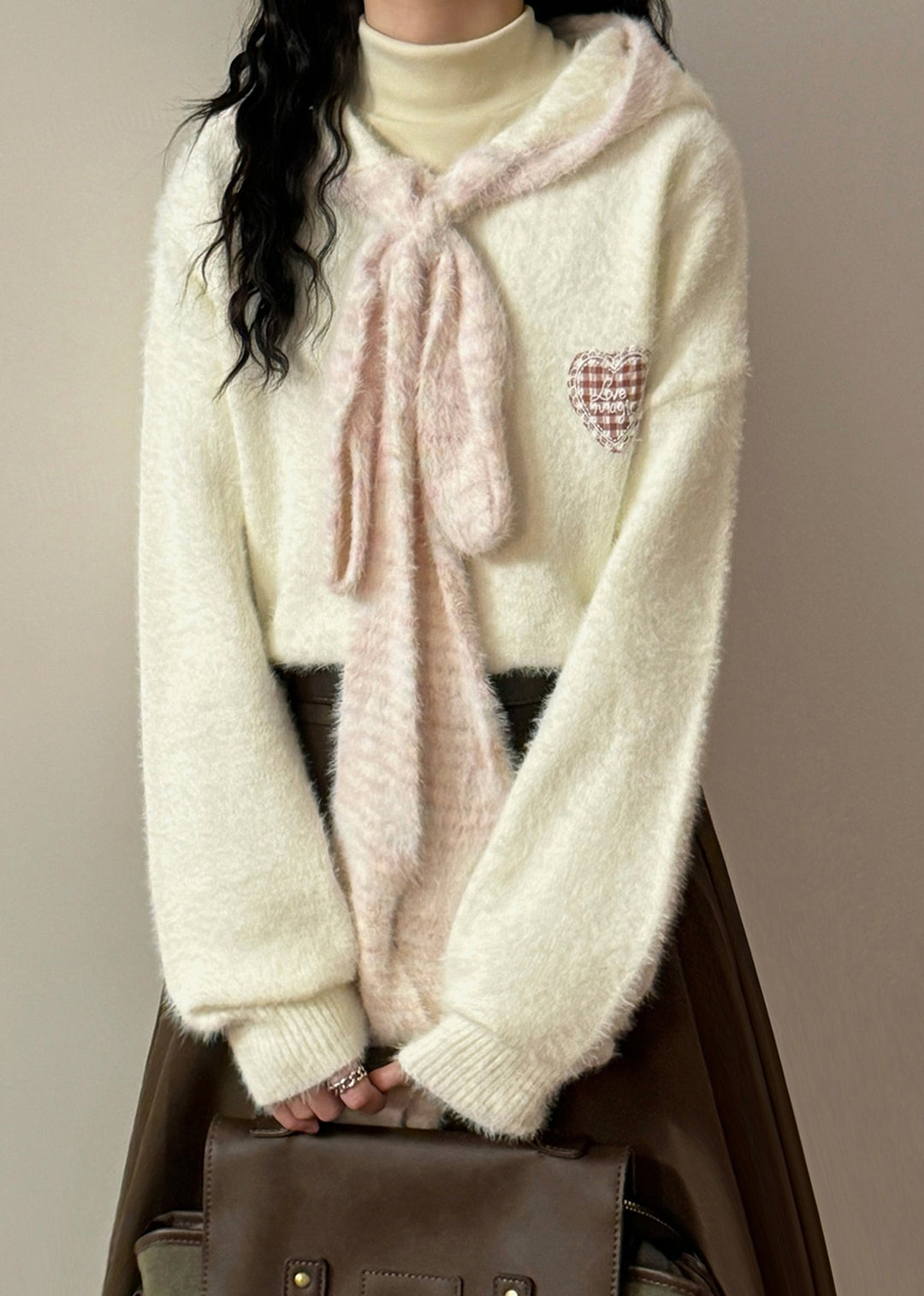 Casual Yellow Hooded Lace Up Patchwork Knit Sweater Spring