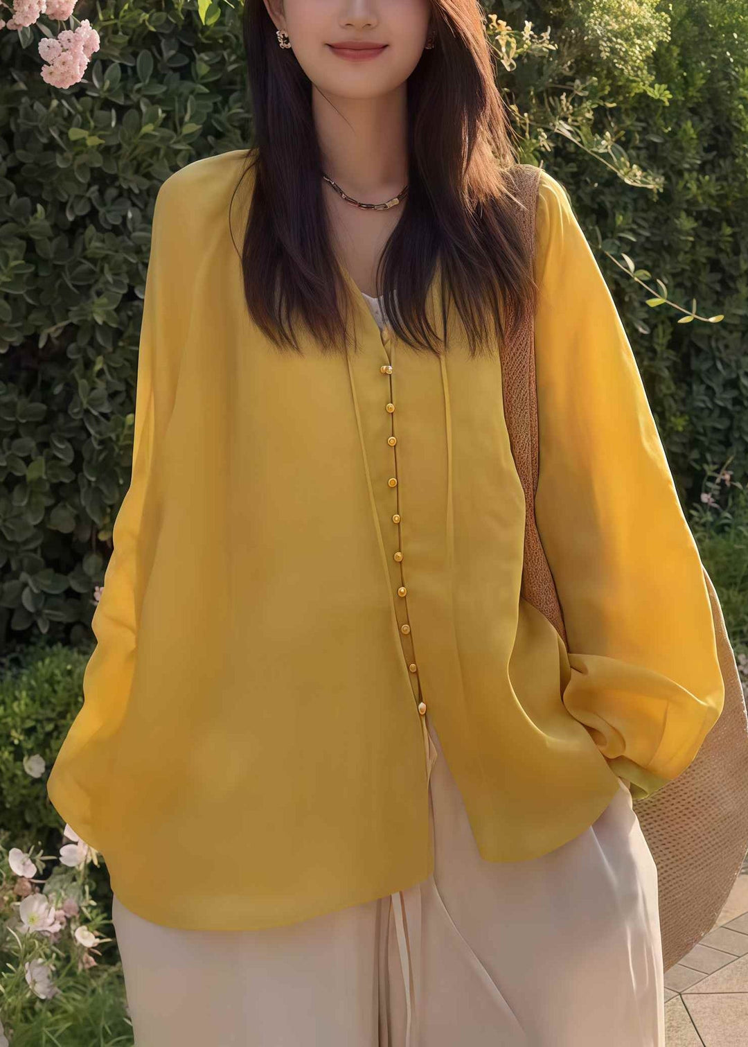 Casual Yellow Oversized Cotton UPF 50+Shirt Fall
