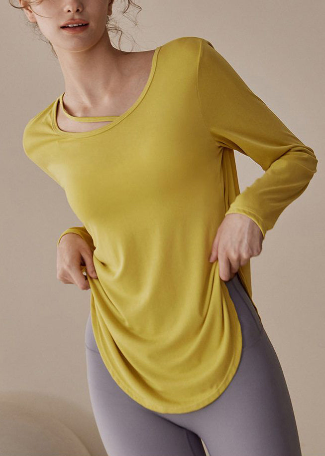 Casual Yellow Patchwork Solid Yoga Top