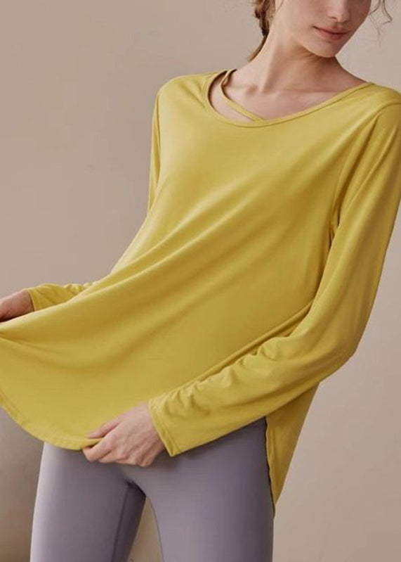 Casual Yellow Patchwork Solid Yoga Top