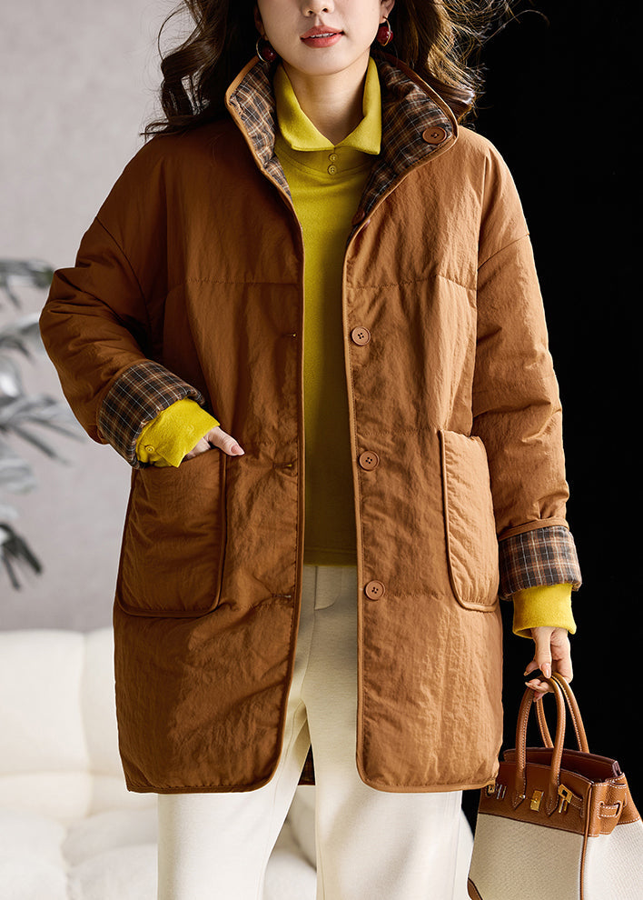 Casual Yellow Stand Collar Wear On Both Sides Fine Cotton Filled Coat Winter