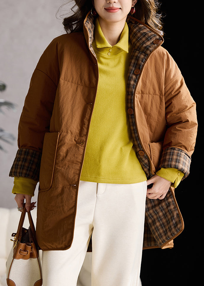Casual Yellow Stand Collar Wear On Both Sides Fine Cotton Filled Coat Winter