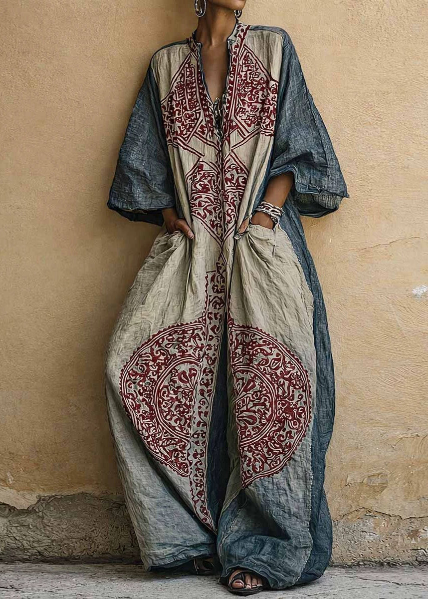 Casual Yellow V Neck Print Pockets Jumpsuits Summer