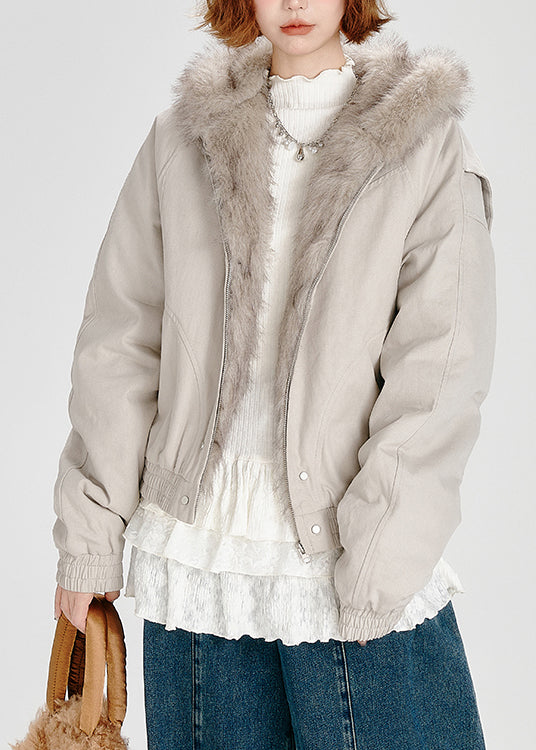 Casual Zip Up Fuzzy Fur Patchwork Fine Cotton Filled Hooded Jacket Winter