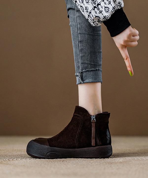 Casual Zippered Splicing Platform Boots Khaki Suede