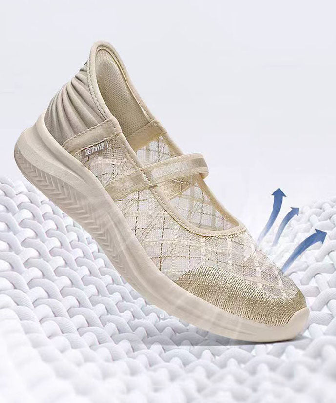 Champagne Breathable Mesh Casual Splicing Flat Shoes For Women